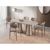 Viento Mobilya Bohem Traverten Desen Mdf Açılır 160X90 Masa Liza 6 Adet Vizon Coco Kumaş Sandalye Masa Takımı - 160 X 90