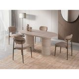 Viento Mobilya Bohem Traverten Desen Mdf Sabit 180X90 Masa Liza 4 Adet Vizon Bukle Kumaş Sandalye Masa Takımı - 180 X 90