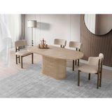 Viento Mobilya Bohem Traverten Desen Mdf Sabit 180X90 Masa Tuna 6 Adet Krem Bukle Kumaş Sandalye Masa Takımı - 180 X 90