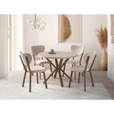Viento Mobilya Bohem Traverten Mdf Yuvarlak 104X104 Masa Elma 6 Adet Krem Babyface Kumaş Sandalye Masa Takımı - 104 X 104