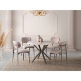 Viento Mobilya Bohem Traverten Mdf Yuvarlak 104X104 Masa Liza 4 Adet Vizon Bukle Kumaş Sandalye Masa Takımı - 104 X 104