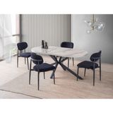 Viento Mobilya Bohem Venezia Highgloss Sabit 180X90 Masa Liza 6 Adet Antrasit Bukle Kumaş Sandalye Masa Takımı - Mermer Desen - Beyaz - 180 X 90