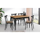 Viento Mobilya Büyüyen Antik Çam Desen Açılır 110X70 Masa Bahar 6 Adet Vizon Kumaş Sandalye Masa Takımı - Atlantik Çam - 110 X 70
