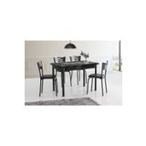 Viento Mobilya Büyüyen Siyah Mermer Desen Açılır 110X70 Masa Karya 4 Kişilik Siyah Kumaş Sandalye Masa Takımı