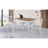Viento Mobilya Dolunay Antik Çam Desen Açılır 100X60 Masa Bahar 4 Adet Beyaz Kumaş Sandalye Masa Takımı - Atlantik Çam - 100 X 60