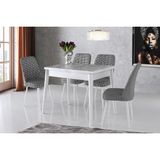 Viento Mobilya Dolunay Beyaz Mermer Desen Açılır 100X60 Masa Nil 4 Adet Kazayağı Kumaş Sandalye Masa Takımı - 100 X 60