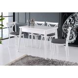 Viento Mobilya Dolunay Beyaz Renk Açılır 100X60 Masa Bahar 4 Adet Gri Kumaş Sandalye Masa Takımı - 100 X 60
