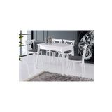 Viento Mobilya Dolunay Beyaz Renk Açılır 100X60 Masa Bahar 4 Kişilik Gri Kumaş Sandalye Masa Takımı