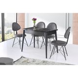 Viento Mobilya Dolunay Siyah Mermer Desen Açılır 100X60 Masa Ahtapot 4 Adet Gri Suni Deri Sandalye Masa Takımı - 100 X 60