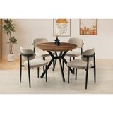 Viento Mobilya Hilton Barok Ceviz Desen Açılır 100X100 Masa 4 Adet Bukle Kumaş Metal Siesta Sandalye Masa Takımı - 100 X 100