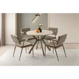 Viento Mobilya Hilton Sidon Desen Açılır 100X100 Masa 4 Adet Babyface Kumaş Metal Jumbo Sandalye Masa Takımı - 100 X 100