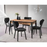 Viento Mobilya Kaşıklıklı Kelebek Antik Çam Mdf Açılır 135X80 Masa Elma 4 Adet Siyah Babyface Sandalye Masa Takımı - Atlantik Çam - 135 X 80