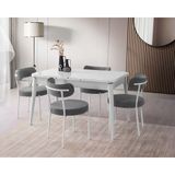 Viento Mobilya Kaşıklıklı Kelebek Beyaz Highgloss Açılır 135X80 Masa Vera 6 Adet Gri Bukle Sandalye Masa Takımı - 135 X 80