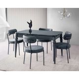 Viento Mobilya Kaşıklıklı Kelebek Karbon Gri Hg Açılır 135X80 Masa Vera 6 Adet Antrasit Bukle Sandalye Masa Takımı - Koyu Gri - 135 X 80