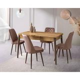 Viento Mobilya Kaşıklıklı Kelebek Leglano Mdf Açılır 135X80 Masa Bade 6 Adet Kahve Babyface Sandalye Masa Takımı - Ahşap - 135 X 80