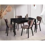 Viento Mobilya Kaşıklıklı Kelebek Sonata Hg Açılır 135X80 Masa Elma 6 Adet Kahve Babyface Sandalye Masa Takımı - Mermer Desen - Beyaz - Siyah - 135 X 80