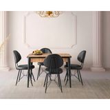 Viento Mobilya Kelebek Antik Çam Mdf Açılır 110X70 Masa Ahtapot 4 Adet Siyah Suni Deri Sandalye Masa Takımı - Atlantik Çam - 110 X 70