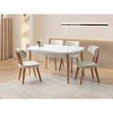 Viento Mobilya Kelebek Beyaz Renk Açılır 160X90 Masa 6 Adet Masal Calve Kumaş Naturel Ahşap Iskelet Sandalye Masa Takımı - 160 x 90