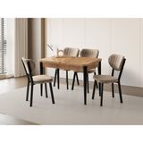 Viento Mobilya Kelebek Çam Desen Açılır 110X70 Masa 6 Adet Elma Babyface Kumaş Siyah Metal Iskelet Sandalye Masa Takımı - 110 x 70