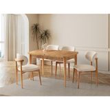 Viento Mobilya Kelebek Çam Desen Açılır 130X75 Masa 4 Adet Ahşap Polo Puffy Kumaş Naturel Ahşap Iskelet Sandalye Masa Takımı - 130 x 75