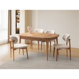 Viento Mobilya Kelebek Çam Desen Açılır 160X90 Masa 6 Adet Ahşap Polo Puffy Kumaş Naturel Iskelet Sandalye Masa Takımı - 160 x 90