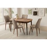Viento Mobilya Kelebek Kaşıklıklı Barok Ceviz Açılır 140X80 Masa 4 Adet Babyface Ahşap Nova Sandalye Masa Takım - 140 X 80