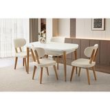Viento Mobilya Kelebek Kaşıklıklı Beyaz Renk Açılır 140X80 Masa 4 Adet Bukle Kumaş Ahşap Masal Sandalye Masa Takım - 140 X 80