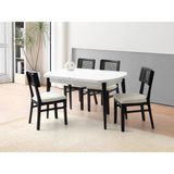 Viento Mobilya Kelebek Kaşıklıklı Beyaz Renk Açılır 140X80 Masa 6 Adet Lizbon Calve Kumaş Siyah Ahşap Iskelet Sandalye Masa Takımı - 140 x 80