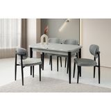 Viento Mobilya Kelebek Kütük Açık Gri Highgloss Açılır 120X70 Masa 6 Adet Babyface Metal Siesta Sandalye Masa Takımı - 120 X 70