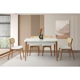 Viento Mobilya Kelebek Kütük Kar Beyaz Highgloss Açılır 130X80 Masa 4 Adet Bukle Kumaş Ahşap Paris Sandalye Masa Takımı - Kırık Beyaz - 130 X 80