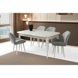 Viento Mobilya Kelebek Kütük Marmo Highgloss Açılır 160X90 Masa 4 Adet Bukle Kumaş Ahşap Porto Sandalye Masa Takımı - Beyaz Mermer - 160 X 90