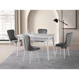 Viento Mobilya Kelebek Marmo Highgloss Açılır 110X70 Masa Leon 4 Adet Gri Babyface Kumaş Sandalye Masa Takımı - Gri - Beyaz - 110 X 70