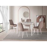 Viento Mobilya Kelebek Rambla Hg Açılır 110X70 Masa Riva 4 Adet Vizon Bukle Babyface Sandalye Masa Takımı - Gri - Ekru - 110 X 70