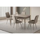 Viento Mobilya Kelebek Tekno Cappicino Highgloss Açılır 130X80 Masa 4 Adet Metal Ayak Fulya Sandalye Masa Takımı - Cappucino - 130 X 80