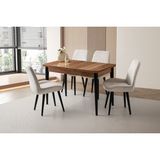 Viento Mobilya Kelebek Tekno Hazar Highgloss Açılır 120X70 Masa 4 Adet Babyface Ahşap Ayak Fulya Sandalye Masa Takımı - Ahşap Desenli - 120 x 70