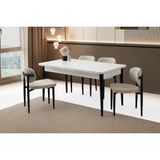 Viento Mobilya Kelebek Tekno Kar Beyaz Highgloss Açılır 160X90 Masa 4 Adet Bukle Kumaş Metal Siesta Sandalye Masa Takımı - Kırık Beyaz - 160 X 90