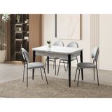 Viento Mobilya Kelebek Tekno Kenar Açık Gri Renk Highgloss Açılır 110X70 Masa 4 Adet Suna Babyface Kumaş Siyah Metal Iskelet Sandalye Masa Takımı - 110 x 70