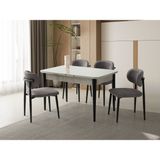 Viento Mobilya Kelebek Tekno Kenar Açık Gri Renk Highgloss Açılır 130X80 Masa 4 Adet Metal Polo Puffy Kumaş Siyah Iskelet Sandalye Masa Takımı - 130 x 80