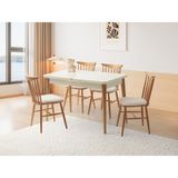 Viento Mobilya Kelebek Tekno Kenar Aytaşı Renk Highgloss Açılır 110X70 Masa 6 Adet Sempati Puffy Kumaş Naturel Ahşap Iskelet Sandalye Masa Takımı - 110 x 70