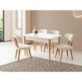 Viento Mobilya Kelebek Tekno Kenar Kar Beyaz Renk Highgloss Açılır 130X80 Masa 4 Adet Masal Calve Kumaş Naturel Ahşap Iskelet Sandalye Masa Takımı - Karbeyaz - 130 x 80