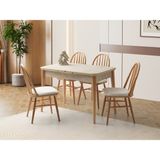 Viento Mobilya Kelebek Tekno Kenar Traverten Desen Mdf Açılır 110X70 Masa 6 Adet Bambu Calve Kumaş Naturel Ahşap Iskelet Sandalye Masa Takımı - 110 x 70