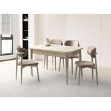 Viento Mobilya Kelebek Tekno Kenar Traverten Desen Mdf Açılır 130X80 Masa 4 Adet Ahşap Polo Babyface Kumaş Cappicino Iskelet Sandalye Masa Takımı - 130 x 80