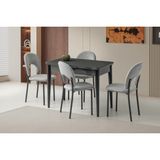 Viento Mobilya Kelebek Tekno Koyu Gri Highgloss Açılır 100X60 Masa 4 Adet Babyface Metal Ay Sandalye Masa Takımı - 100 X 60