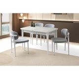Viento Mobilya Kelebek Tekno Marmo Highgloss Açılır 120X70 Masa 4 Adet Bukle Kumaş Metal Siesta Sandalye Masa Takımı - Beyaz Mermer - 120 x 70