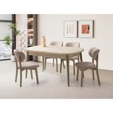 Viento Mobilya Kelebek Traverten Desen Açılır 160X90 Masa 8 Adet Aras Puffy Kumaş Cappicino Ahşap Iskelet Sandalye Masa Takımı - 160 x 90