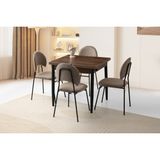 Viento Mobilya Kıvılcım Barok Ceviz Desen Yanlara Açılır 80X75 Masa 4 Adet Babyface Metal Suna Sandalye Masa Takımı - 80 X 75