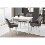 Viento Mobilya Kıvılcım Beyaz Renk Yanlara Açılır 100X65 Masa 4 Adet Bukle Kumaş Ahşap Ayak Fulya Sandalye Masa Takımı - 100 X 65