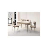 Viento Mobilya Koza Tekno Kenar Traverten Desen MDF Açılır 130X80 Masa 6 Adet Ahşap Polo Babyface Kumaş Cappicino İskelet Sandalye Masa Takımı