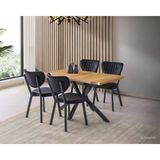 Viento Mobilya Kütük Leglano Desen Mdf Sabit 140X80 Masa Elma 4 Adet Siyah Babyface Sandalye Masa Takımı - Ahşap - 140 X 80