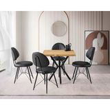 Viento Mobilya Kütük Leglano Desen Mdf Sabit 80X80 Masa Ahtapot 4 Adet Siyah Suni Deri Sandalye Masa Takımı - Ahşap - 80 X 80